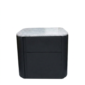 Mesita de Noche Negra Moderna con Tapa de Mármol, 2 Cajones, Mueble Minimalista para Dormitorio, Unidad de Almacenamiento - Product Image 1
