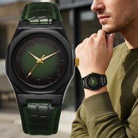 Relojes de Cuarzo para Hombre W123 de Estilo Ultra Simple y Alta Gama, con Caja Redonda de Aleación y Esfera de Cristal, Correa de Cuero Ancha