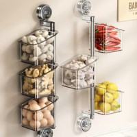 Boîte de rangement murale rotative en PVC en forme de L pour oignon, gingembre et ail, avec double ventouse, rangement multi-niveaux pour cuisine
