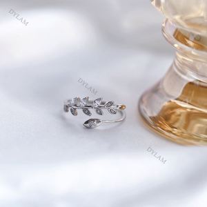 Dylam S925 Sterling <b>Silver</b> Fresh Sweet Branch Leaf Temperament Personality Fashion Trendy <b>Adjustable</b> Open <b>Rings</b> for Women Girls - Product Image 5