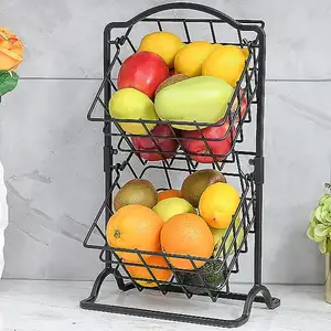 Iron Fruit Basket Fruit Bowl Fruit and Vegetable Holder Storage Basket Wire Hanging Basket stand for Kitchen Organizer