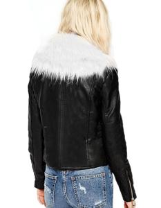 Fashion clots personalizzato Casual invernale in <span class=keywords><strong>pelle</strong></span> da motociclista bianco collo in <span class=keywords><strong>pelliccia</strong></span> sintetica giacca corta nera <span class=keywords><strong>cappotto</strong></span> completo per donna ragazza - Product Image 4