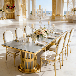 Luxury Modern Romantic&Elegant Gold Stainless Steel Rectangular Customized Outdoor Home Wedding & Hotel Dining <b>Table</b> Set - Product Image 6