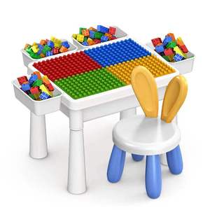 Juego de aprendizaje de plástico para niños, bloques de construcción, mesa con juego de Silla, nuevo diseño - Product Image 1