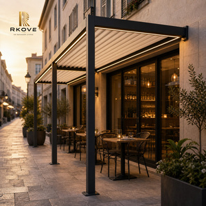 Pérgola de Aluminio RKOVE 3x6m, Montada en Pared, Negra, Moderna, con Toldo Retráctil y Luz LED para Uso en Restaurantes al Aire Libre - Product Image 5