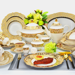 Vajilla de Cerámica de Lujo Estilo Palacio Europeo Dorado, Juego de Platos para Cena, Tazones para Arroz, Tazones para Sopa, Tazones para Fruta, Tazas para Té de la Tarde - Product Image 3