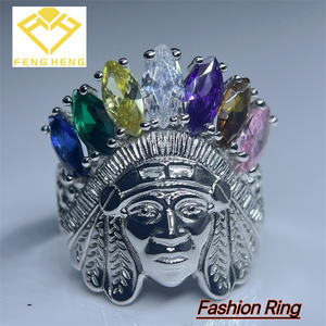 Anel de Titânio Banhado a Ouro com Incrustação de Cristal e Diamante Lapidado FH Hiphop Indian Chief – Joia de Casamento de Alta Qualidade para Festas e Aniversários - Product Image 6