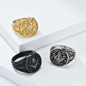 Cross European American Retro Freemason <b>Titanium</b> Steel <b>Ring</b> Men's Jewelry Gift - Product Image 5