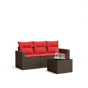 Ensemble de canapés de patio en polyrotin marron avec coussins, sièges pour 4 personnes, meubles d'extérieur contemporains - Product Image 1