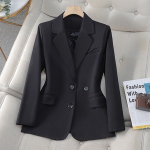 Women's Blazer Brown Solid Color Double Button Long Sleeve Professional Workwear Suit Top For Office Commuter Wear - Product Image 2