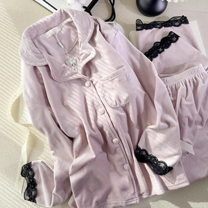 Conjunto de Pijamas de Algodón Orgánico Bordado Personalizado, Básico y Regular, de 2 Piezas, Pijamas de Lujo para Mujer, Conjuntos de Ropa de Dormir para Mujer - Product Image 2