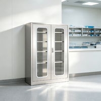 Armoire à instruments médicaux moderne en acier inoxydable 304 sur mesure, 4 étagères réglables, fenêtres en verre pour hôpital, école, laboratoire