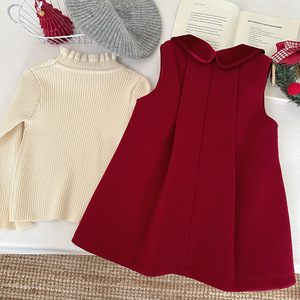 Korean Style Girl's Red Thick Sleeveless Jumper <strong>Dress</strong> Velvet Collar Christmas Party Red Thickened Sleeveless <strong>Dress</strong> for Kids - Product Image 5