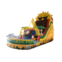 Toboggan aquatique gonflable arc-en-ciel Dauphin Soleil avec piscine et palmier, toboggan aquatique gonflable Soleil pour enfants, pour l'extérieur