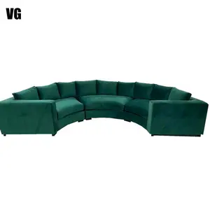 现代设计蓝色丝绒半圆沙发套家具实木舒适曲面沙发客厅沙发