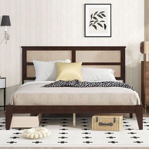 Lit de rangement en rotin et bois massif, taille double, avec tiroirs, pour adultes et personnes âgées - Product Image 2