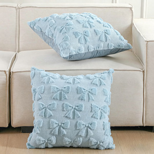 Housse de coussin matelassée transfrontalière avec nœud et broderie en peluche, coussin de tête de lit, coussin de dossier de bureau (sans rembourrage) - Product Image 2