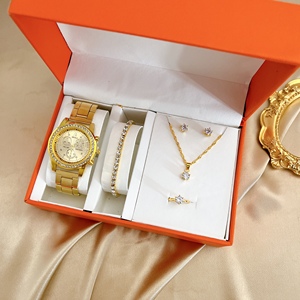 Luxury <strong>Gold</strong> Plated Quartz <strong>Watch</strong> &amp; Jewelry <strong>Set</strong> with Zircon Heart Crystal Necklace Earrings Bracelet-Women's Wedding Gift - Product Image 6