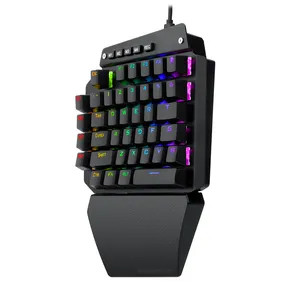 K700 Keyboard Gaming Mekanis Satu Tangan, Sandaran Tangan Dapat Dilepas 44 Kunci RGB Saklar Biru Backlit 6 Tombol Makro
