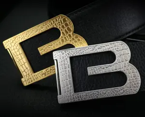 Manufacture Luxury Stainless Steel Letter Shape Designer Custom Logo Belt Buckle for Plain Plate Belt