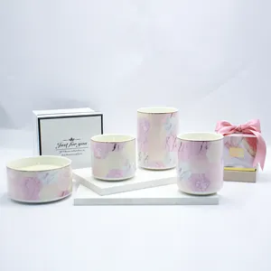 Vela vacía de cerámica, tarro de vela de color rosa brillante, personalizado, nórdico, reciclada, de alta calidad, con etiqueta privada y caja personalizada