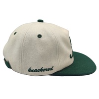 Op maat gemaakte 3D-kettingborduurwerk tweekleurige wollen melton 5-delige ongestructureerde flat brim strapback vintage baseballcap unisex