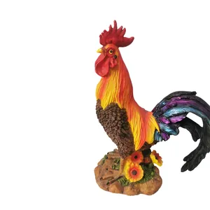 שרף חצר אמנות צבעוני חיצוני חן תרנגול בעלי החיים פסל עם סימן מבורך איור עבור גן קישוט