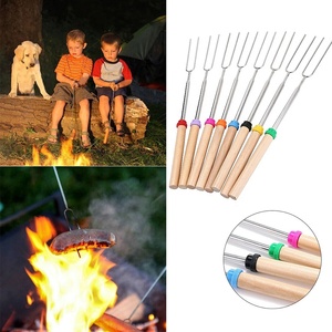 Telescoping thịt nướng ngã ba thép không gỉ kim loại đôi xiên rang thanh smoes xiên cho Hot Dog <span class=keywords><strong>BBQ</strong></span> dã ngoại cắm trại - Product Image 4