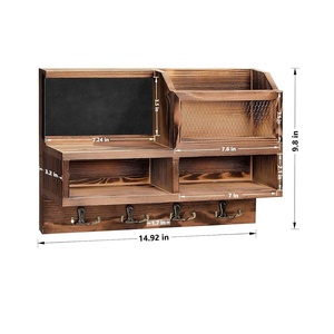 Porte-clés <span class=keywords><strong>en</strong></span> bois Organisateur de courrier et de clés <span class=keywords><strong>en</strong></span> bois mural avec <span class=keywords><strong>tableau</strong></span> noir et 4 crochets Porte-clés avec étagère - Product Image 2