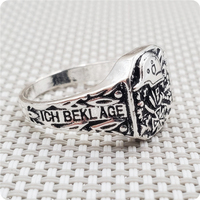 Bague Chevalière Prussienne en Émail Noir, Bague Chevalière Croix de Fer Argentée, Bijoux pour Hommes