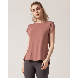 Camisetas de yoga para mujer al por mayor, de ajuste holgado, con espalda cruzada y abierta, manga corta, tops deportivos para gimnasio, pilates y fitness - Product Image 3