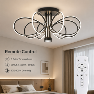 Plafonnier LED moderne à intensité variable 130W avec télécommande, montage en surface, corps noir en acrylique pour salon et chambre - Product Image 4