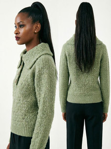 Suéter Vintage para Mujer, Tejido Grueso, con Botones, Color Verde Salvia, Tejido Suave, Ropa de Invierno <span class=keywords><strong>Retro</strong></span> y Moderna para Mujer - Product Image 4