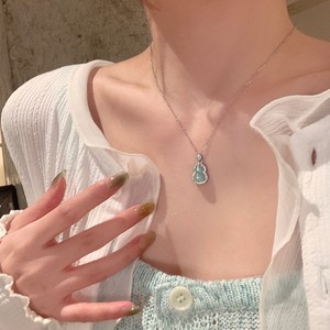 Chinese Style Jade Gourd Necklace Water Drop Shape Bezel Setting Clavicle Chain Everyday Wear Fine Beaded Necklace - Product Image 4