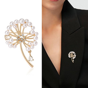 Broche de Diente de León con Perlas de Imitación, Accesorio Versátil, Sencillo y Elegante, Pin con Diseño de Planta - Product Image 5