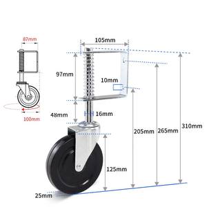 Rodízio Giratório de 100mm 125mm, Rodízio de Portão com Mola de <span class=keywords><strong>4</strong></span> e 5 Polegadas, Roda de Borracha - Product Image 4