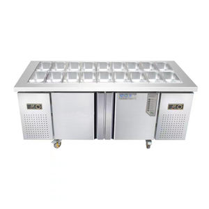 Table de préparation réfrigérée pour réfrigérateur, table de bar à salades, comptoir réfrigérant, équipement de congélation, acier inoxydable, 2 portes - Product Image 1