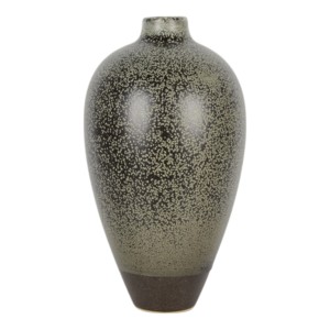 Vaso in Ceramica Rustica Texturizzata, Nero e Grigio Maculato, Rotondo, Decorativo per Soggiorno, Espositore per Fiori - Product Image 1