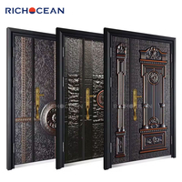 Richocean Foshan Factory Porte d'entrée principale en métal personnalisée pour l'extérieur de la maison, porte d'entrée embossée avec serrure