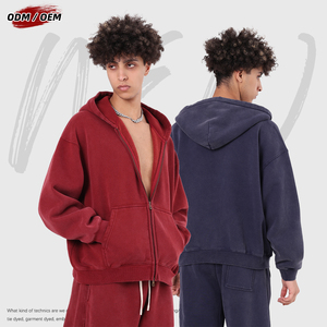 Sweat à capuche zippé en molleton 370g coupe boxy, style vintage délavé, motif batik, pour homme, idéal pour l'hiver - Product Image 2