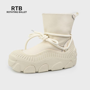 Botas de nieve de punta redonda para mujer en invierno, con superficie de piel de vaca y suela de espuma EVA, resistentes al desgaste y antideslizantes - Product Image 1