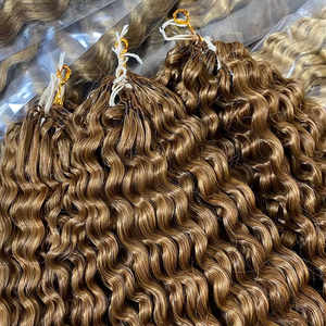 Nouvelles extensions de cheveux humains brésiliens Remy pré-bouclées, double épaisseur, décolorées et teintes, pour tresses au crochet micro-anneau DIY 2026 - Product Image 1