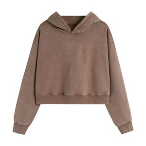 Cross-Border European and American <strong>Women's</strong> Clothing Hooded Crop Top Short Sweatshirt Summer Loose Oversize 100% Cotton <strong>Fleece</strong> - Product Image 5