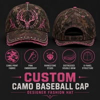 Gorra de Béisbol Personalizada con Camuflaje, Doble Visera Desgastada, Pedrería, 6 Paneles, Ajustable, Diseño Exclusivo, Fabricante Mayorista, MOQ Bajo