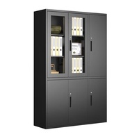 Armoire de classement en acier noir verrouillable avec portes en verre anti-humidité, idéale pour ranger les documents et les livres
