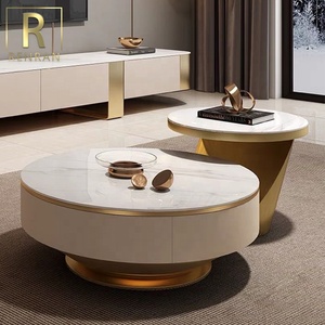 Modern Design Luxury Fancy Living Room Furniture Gold Metal Wood Sintered Stone Top Tv Stand and <strong>Coffee</strong> <strong>Table</strong> Sets - Product Image 5