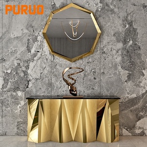 Table <span class=keywords><strong>console</strong></span> <span class=keywords><strong>d</strong></span>'<span class=keywords><strong>entrée</strong></span> en marbre noir avec miroir Puruo luxury designs pieds en acier inoxydable doré et argent - Product Image 4