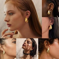 Nouveau exagéré or couleur larme boucles d'oreilles Dupes pour les femmes léger lisse métal goutte d'eau cerceau boucle d'oreille bijoux à la mode