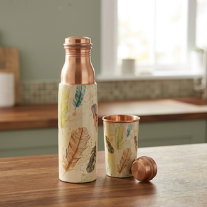 Thermos en cuivre avec motif floral, bouteille de voyage portable avec couvercle - Product Image 3