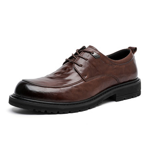 Nouvelle Arrivée Chaussures Habillées pour Hommes à Semelles Épaisses Style Britannique en Cuir Pleine Fleur Derby en Cuir Véritable - Product Image 1